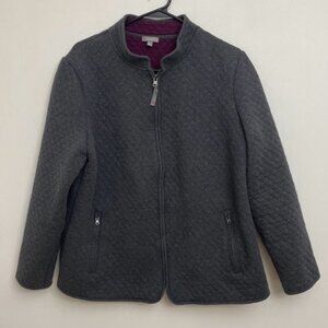 Talbots Quilted Jacket Women's 1X Gray w/ Magenta/Plum Lining 100% Cotton